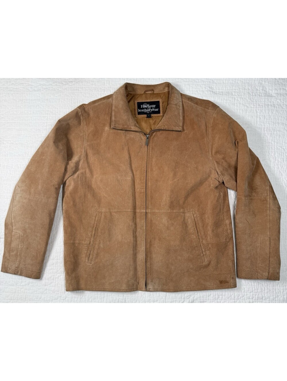 Harbour Leatherwear Mens L Brown Suede Leather Jacket Full Zip Lined